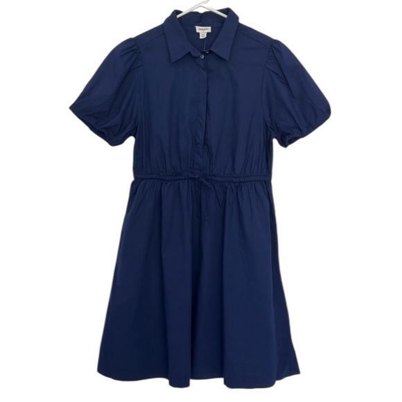 NEW J. CREW Factory Collared short-sleeve‎ tie-waist mini dress Navy Blue Size 6 - Picture 3 of 7